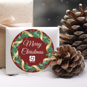 Sticker Rond Red Joyeux Noël Wreath Custom Company Party