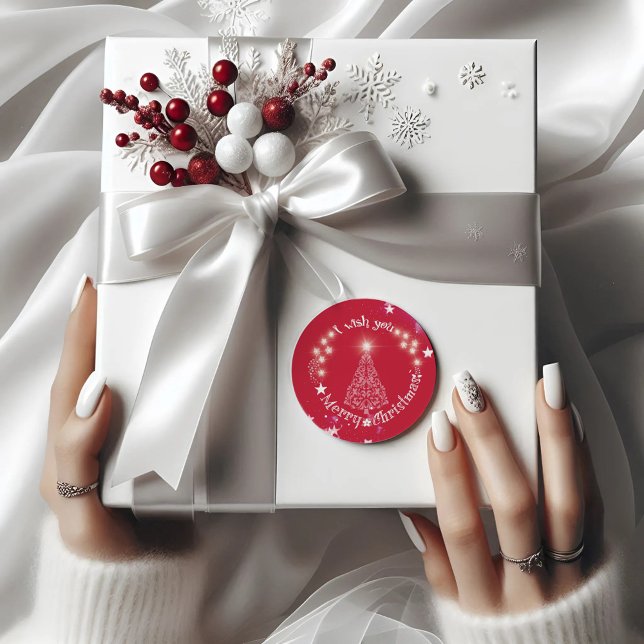 Sticker rond Red Joyeux sapin de Noël (Créateur téléchargé)