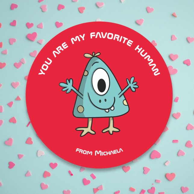 Sticker Rond Red Kids Valentine's Day Monster Alien (Créateur téléchargé)