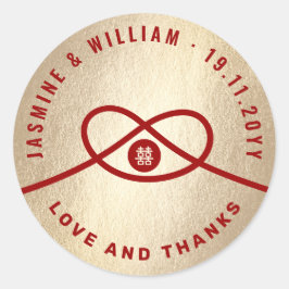 Sticker Rond Red Knot Union Double Bonheur Mariage chinois