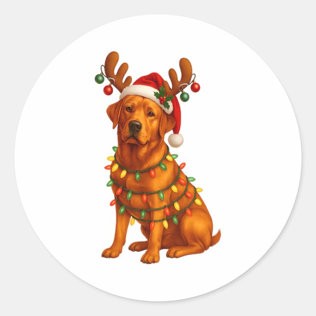 Sticker Rond Red Lab Christmas Tree Light Pajama Labrador Dog L (Devant)