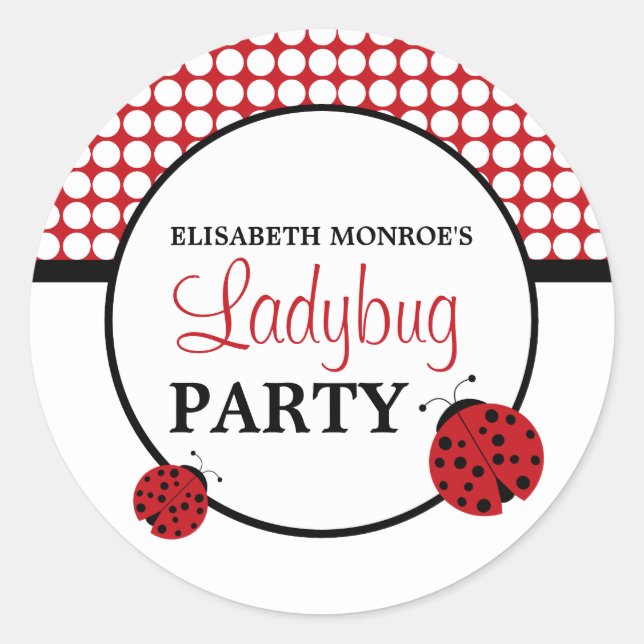 Sticker Rond Red Ladybug, fête d'anniversaire des enfants (Devant)