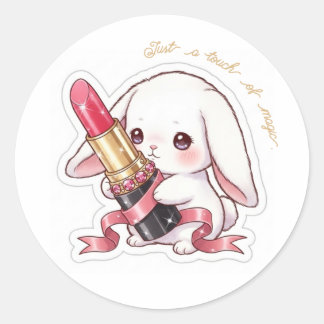 Sticker Rond Red Lipstick Bunny - Kawaii Glamour Rabbit Art🐰