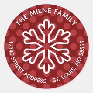 Sticker Rond Red Mod Dots Snowflake - Circle Adresse de retour