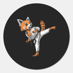 Sticker Rond Red Panda Karate Ninja Martial Arts Kickboxe Tae