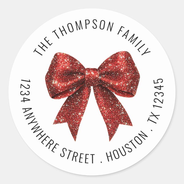 Sticker Rond Red Parties scintillant Coquette Bow Nom de retour (Devant)