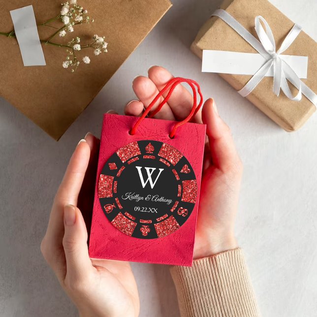 Sticker Rond Red Parties scintillant Poker Chip Casino Fête de  (Créateur téléchargé)