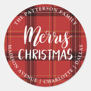 Sticker Rond Red Plaid   Joyeux Noël   Adresse de l'expéditeur