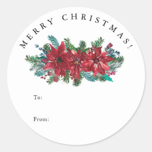 Sticker Rond Red Poinsettia à et de classique cadeau de Noël