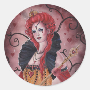 Sticker Rond Red queen imaginaire art par Renee Lavoie