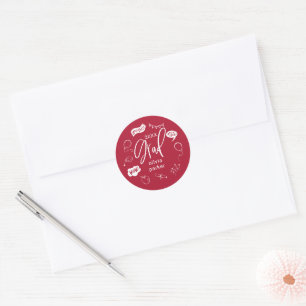 Sticker Rond Red Quirky Doodle Graduation Party Favoriser