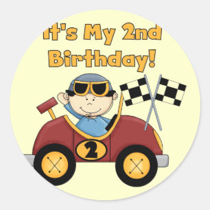 Sticker Rond Red Race Car 2e Anniversaire Tshirts et cadeaux