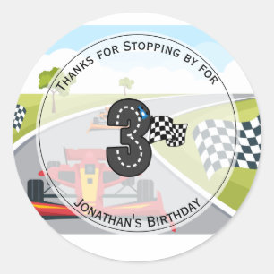 Sticker Rond Red Race Car 3e fête d'anniversaire