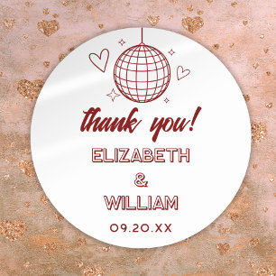 Sticker Rond Red Retro Disco Super les années 70 Mariage Merci