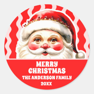 Sticker Rond Red Retro Santa Claus Red Ric Rac Noël