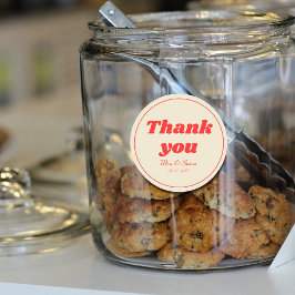 Sticker Rond Red Retro Vintage Typographie mariage merci