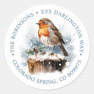 Sticker Rond Red Robin Pine Cone Christmas Retourner l'adresse 