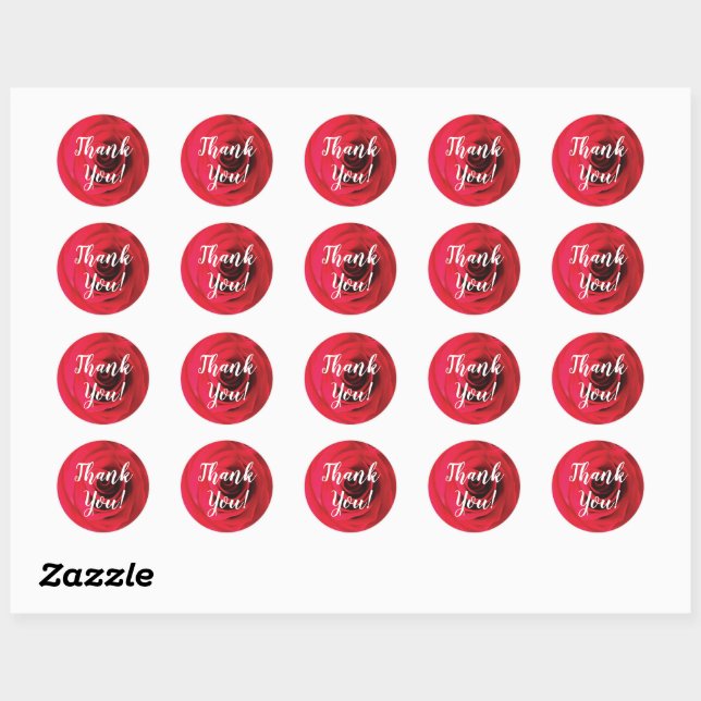 Sticker Rond Red rose bud merci texte de calligraphie (Feuille)