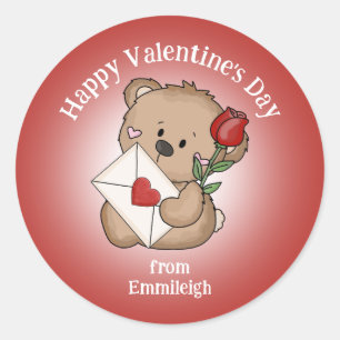 Sticker Rond Red Rose Coeur Heureuse Sainte-Valentin mignon our