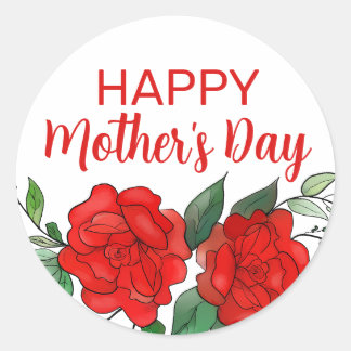 Sticker Rond Red Roses Floral Bonne fête des mères