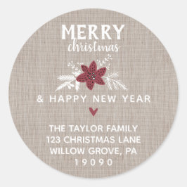 Sticker Rond Red Rustic Joyeux Noël Adresse de retour