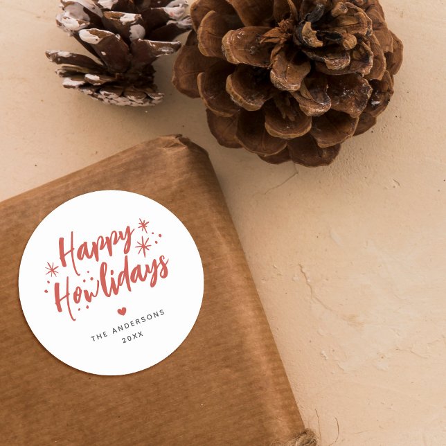 Sticker Rond Red Script Happy Howlidays Pet Christmas (Créateur téléchargé)