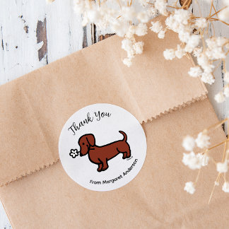 Sticker Rond Red Smored Dachshund Merci minuscule Fleur