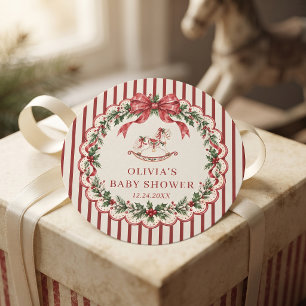 Sticker Rond Red Stripe Joyeux Noël Baby Shower