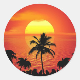 Sticker Rond Red Sun Tropical Palm Beach
