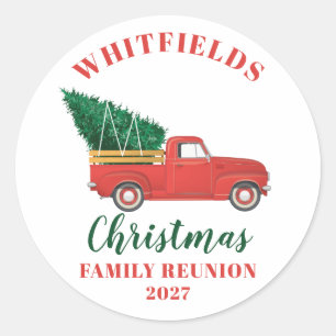 Sticker Rond Red Truck Christmas Famille Reunion Custom