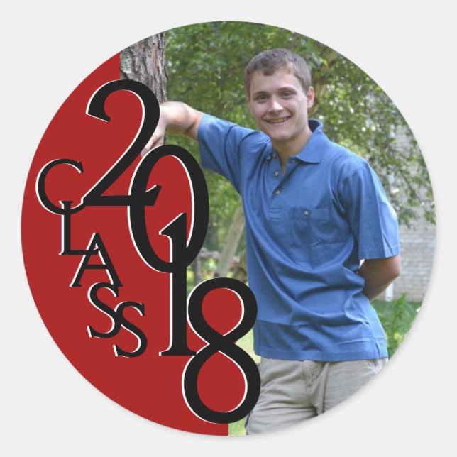 Sticker Rond Red Varsity 2018 Graduation Class avec photo (Devant)