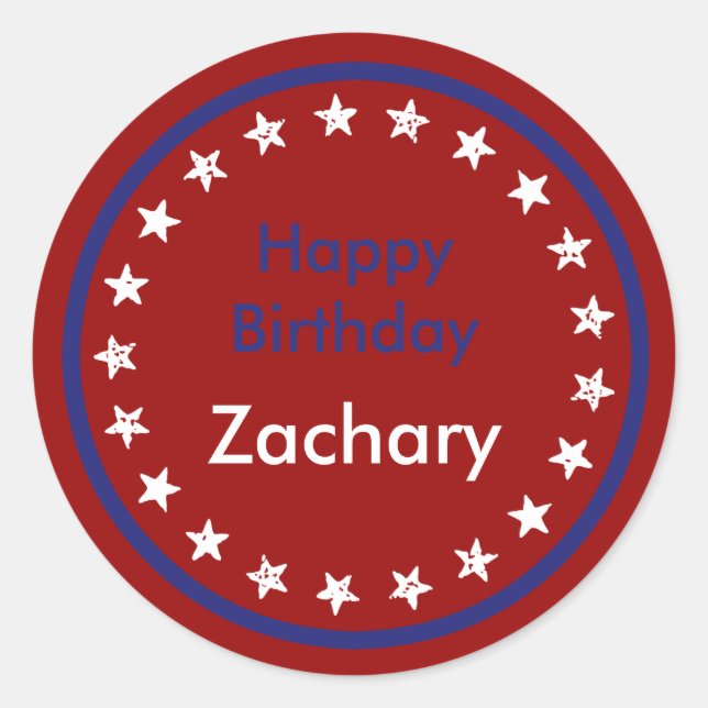 Sticker Rond Red White and Blue Stars Joyeux anniversaire (Devant)