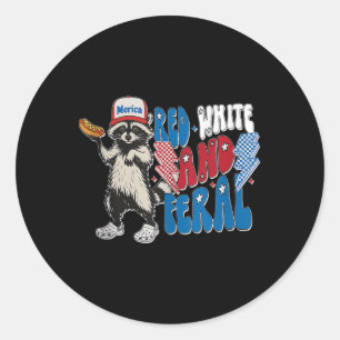 Sticker Rond Red White And Feral Raccoon 4th Of Juillet Débarde
