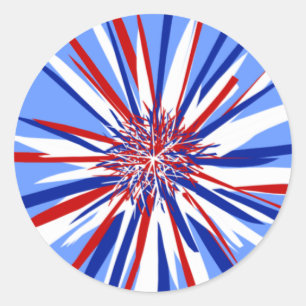 Sticker Rond Red White & Blue Starburst