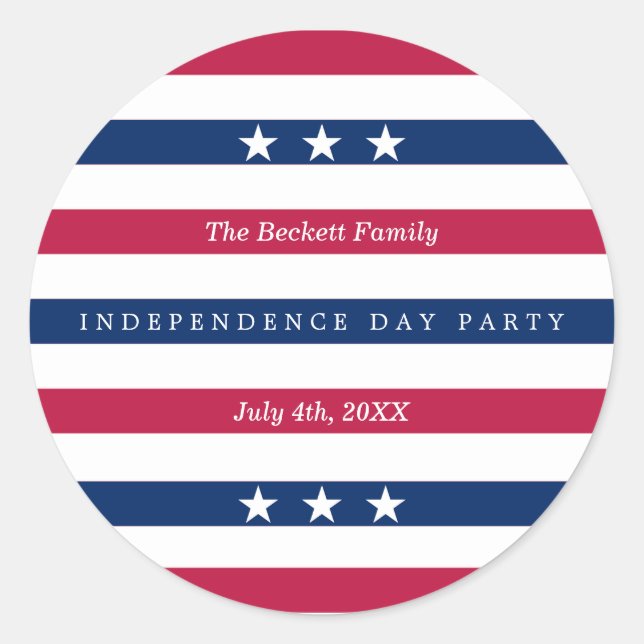 Sticker Rond Red, White & Blue Stripes 4 juillet (Devant)