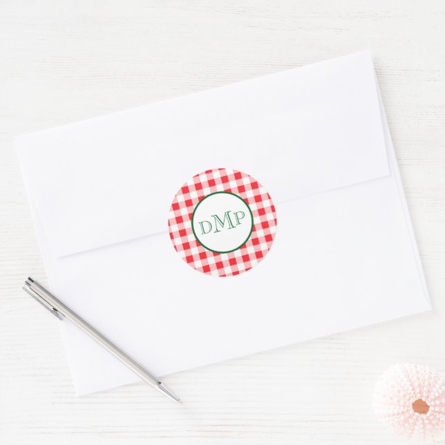 Sticker Rond Red White Check MONOGRAM (Enveloppe)