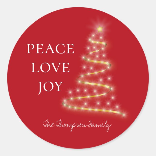 Sticker Rond Red White Peace Love Joie Holiday (Devant)
