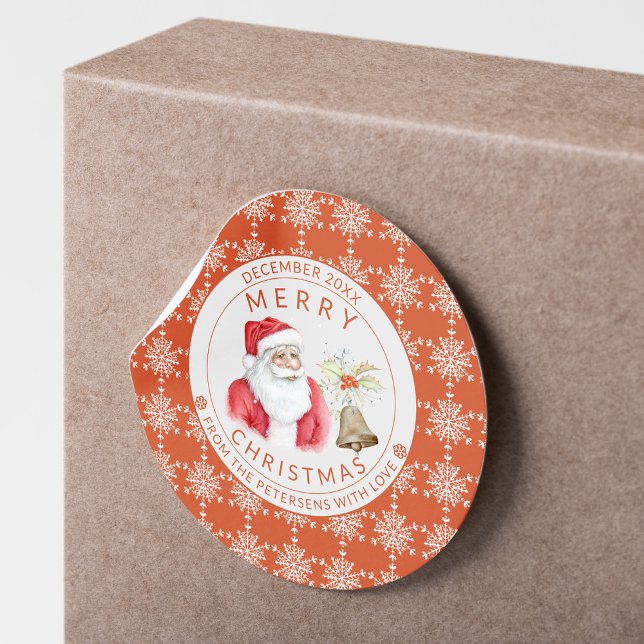 Sticker Rond Red White Snowflakes Joyeux Noël Père Noël (Créateur téléchargé)