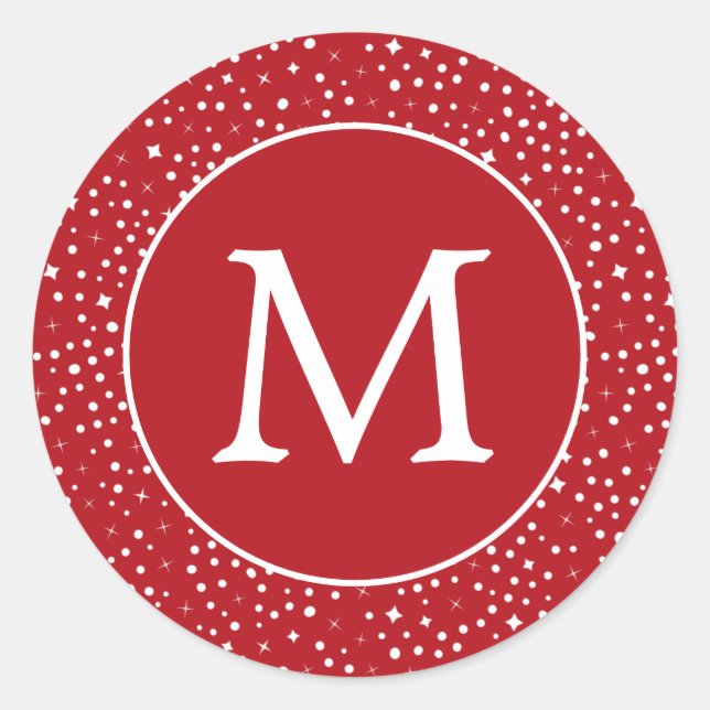 Sticker Rond Red White Star Snow Monogramme Noël (Devant)