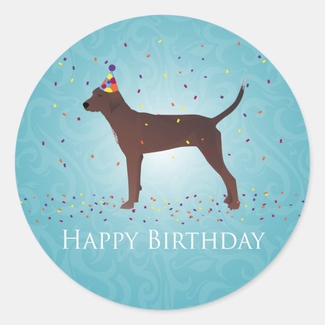 Sticker Rond Redbone Coonhound Bonne conception d'anniversaire (Devant)