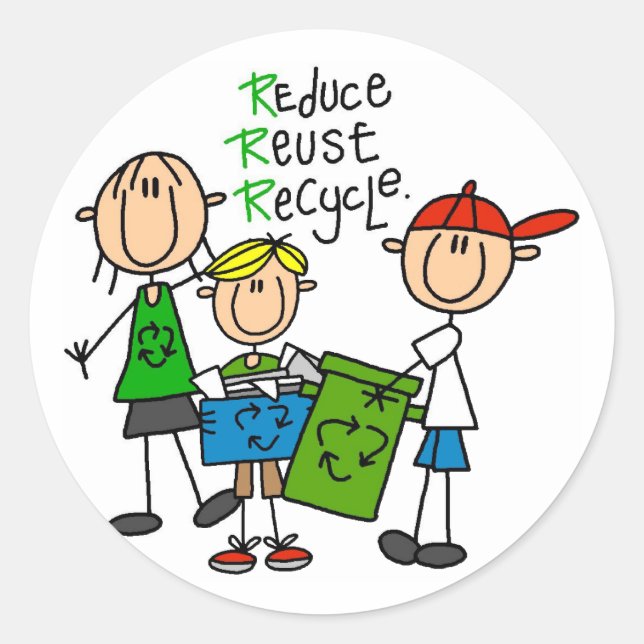 Sticker Rond Réduire, réutiliser, recycler t-shirts et cadeaux (Devant)