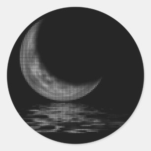 Sticker Rond Réflexion Crescent Lune Noir & Blanc