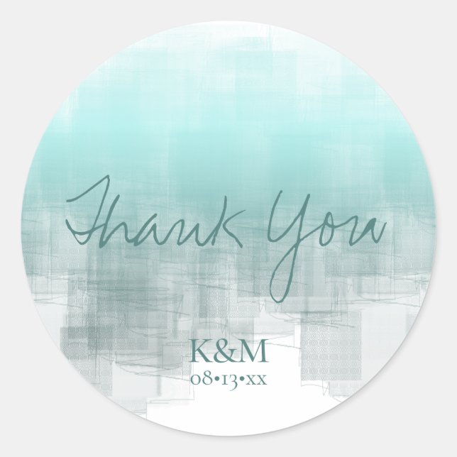 Sticker Rond Réflexions aquarelle Merci Turquoise ID774 (Devant)