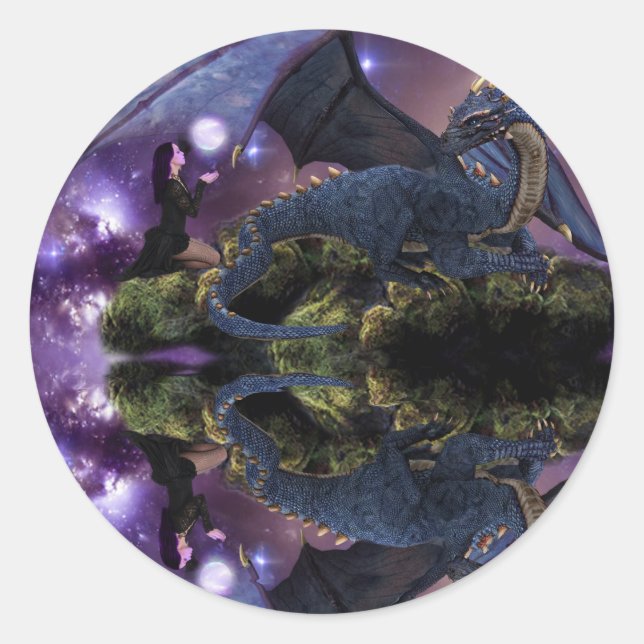 Sticker Rond Réflexions d'un bassin de dragons (Devant)