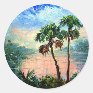 Sticker Rond Réflexions sur les palmiers