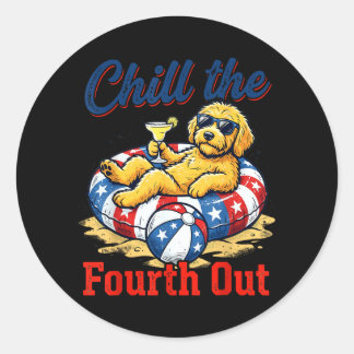 Sticker Rond Refroidir le quatrième patriote Goldendoodle Usa