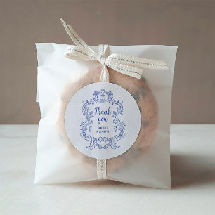Sticker Rond Regal bleu et blanc Vintage Baroque Frame Mariage