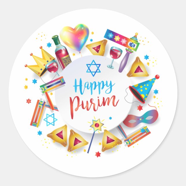 Sticker Rond Regalos de cesta de purim feliz, decoración, adore (Devant)
