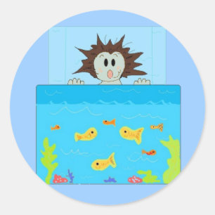 Sticker Rond Regardant dans le réservoir à poissons
