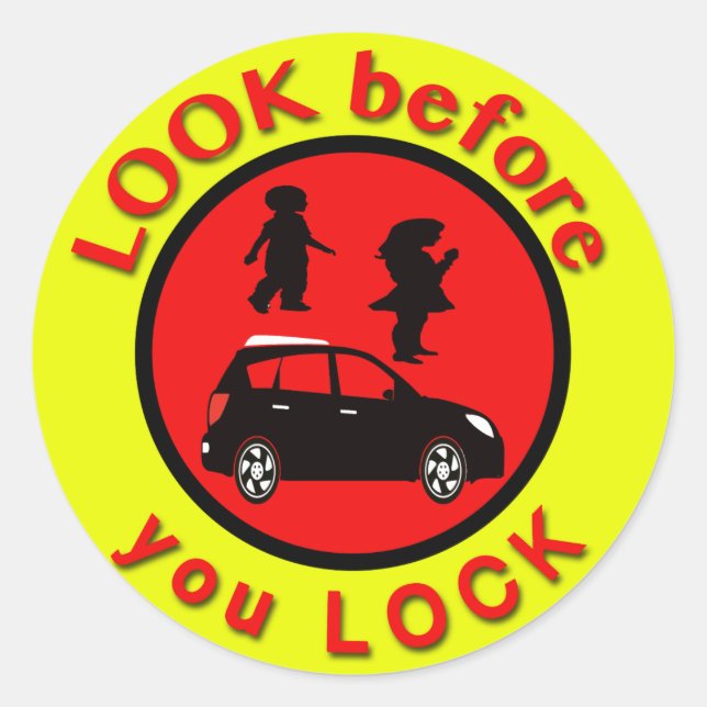 Sticker Rond Regardez Avant De Verrouiller (Devant)